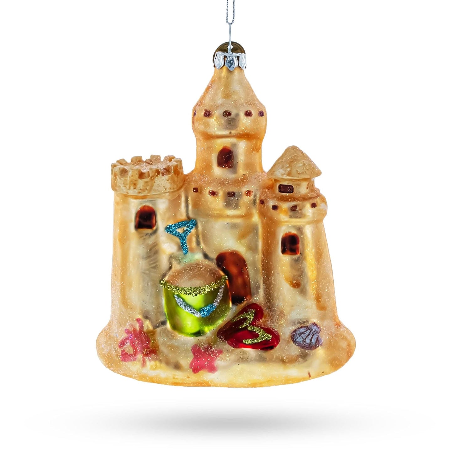 Beachy Sand Castle Glass Christmas Ornament