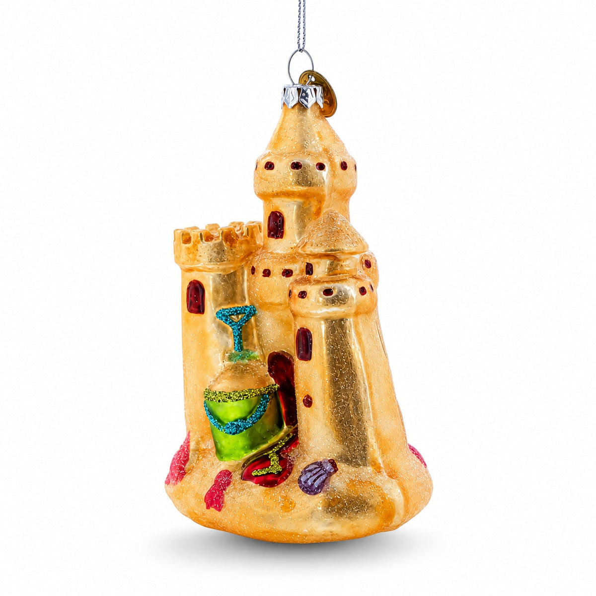 Beachy Sand Castle Glass Christmas Ornament