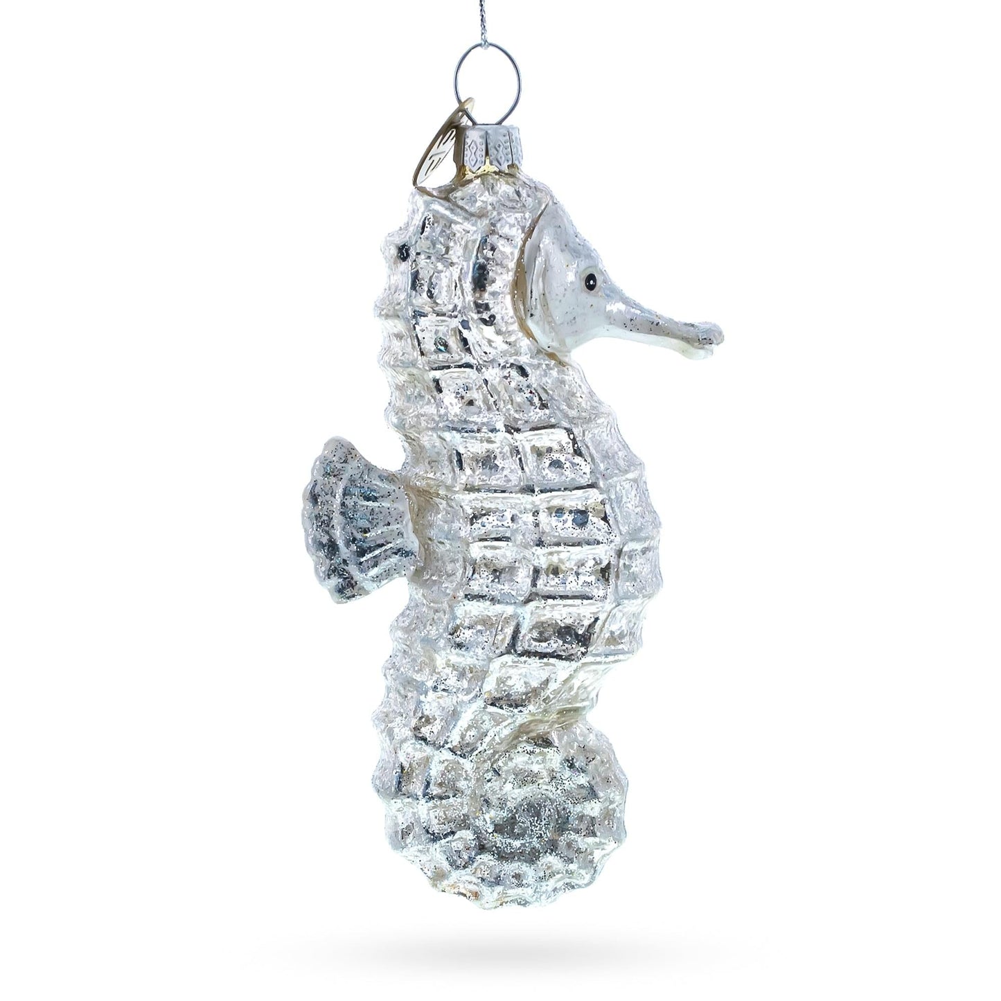 Silver Seahorse Glass Christmas Ornament