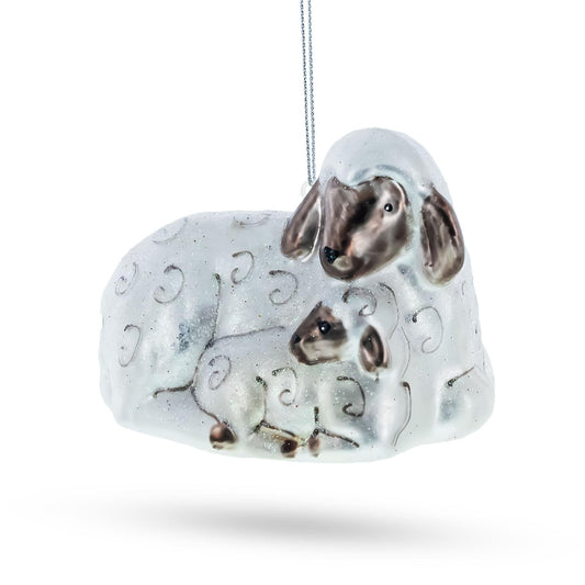 Sheep Family Glass Christmas Ornament