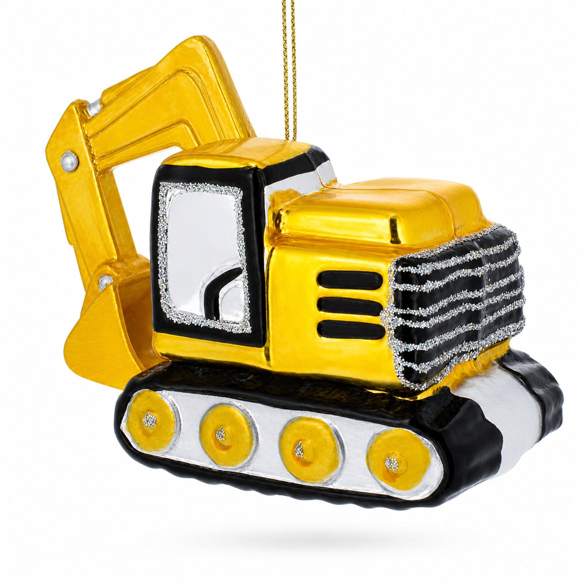 Tracks Excavator Glass Christmas Ornament