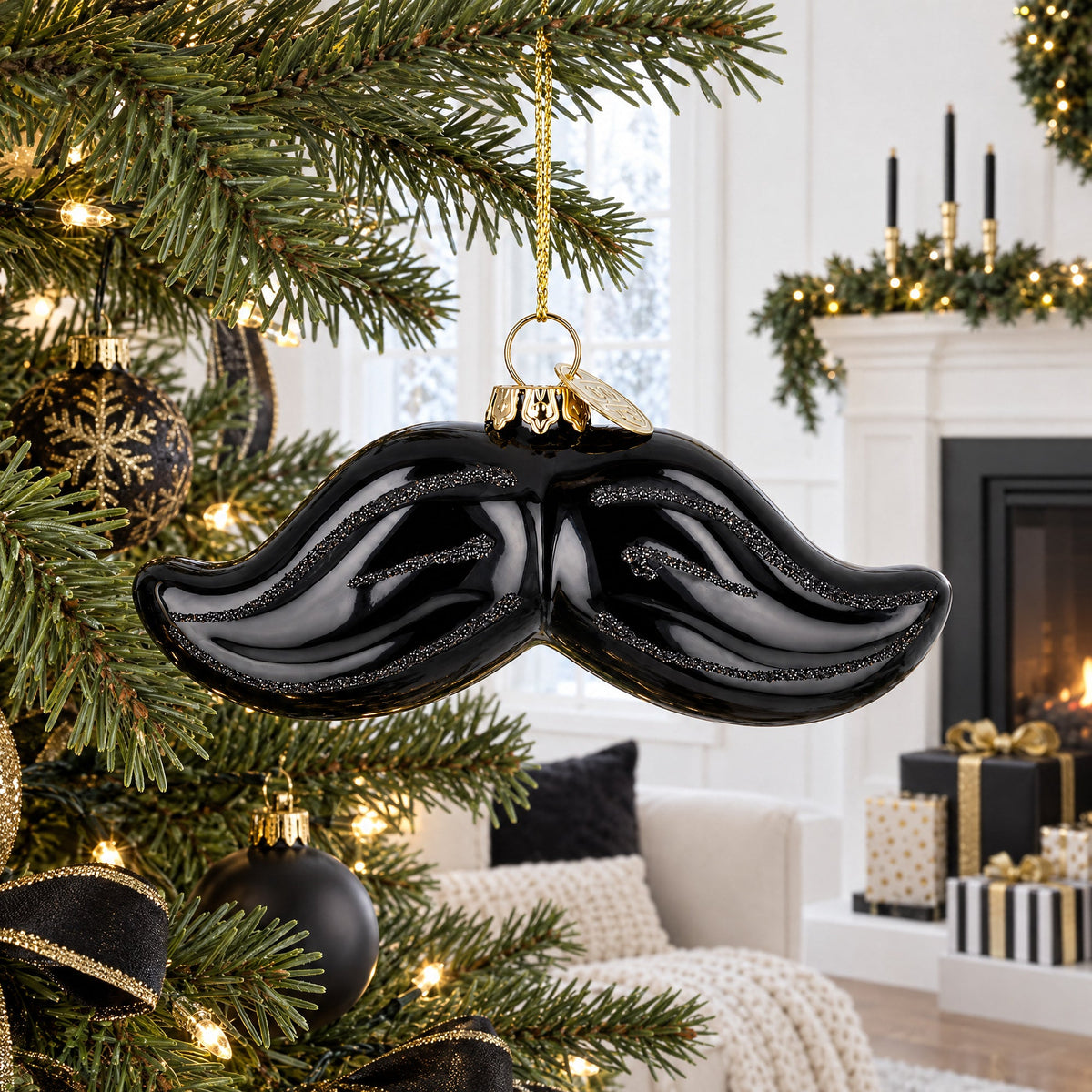 Mustache Glass Christmas Ornament