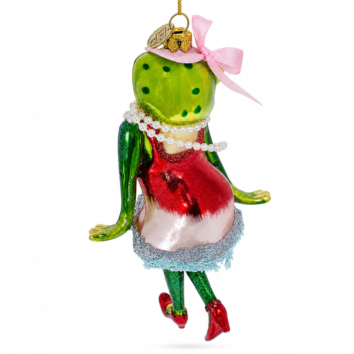 Frog in Dress Dancing Glass Christmas Ornament