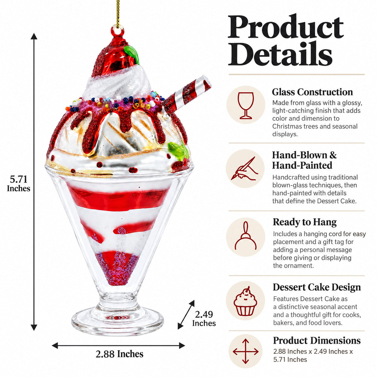 Dessert Cake Glass Christmas Ornament