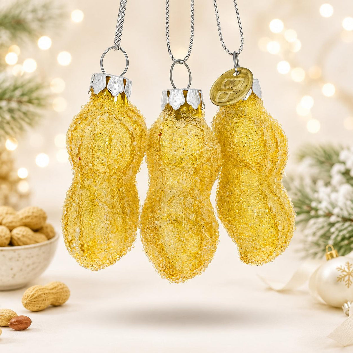 Trio of Peanuts Glass Christmas Ornament