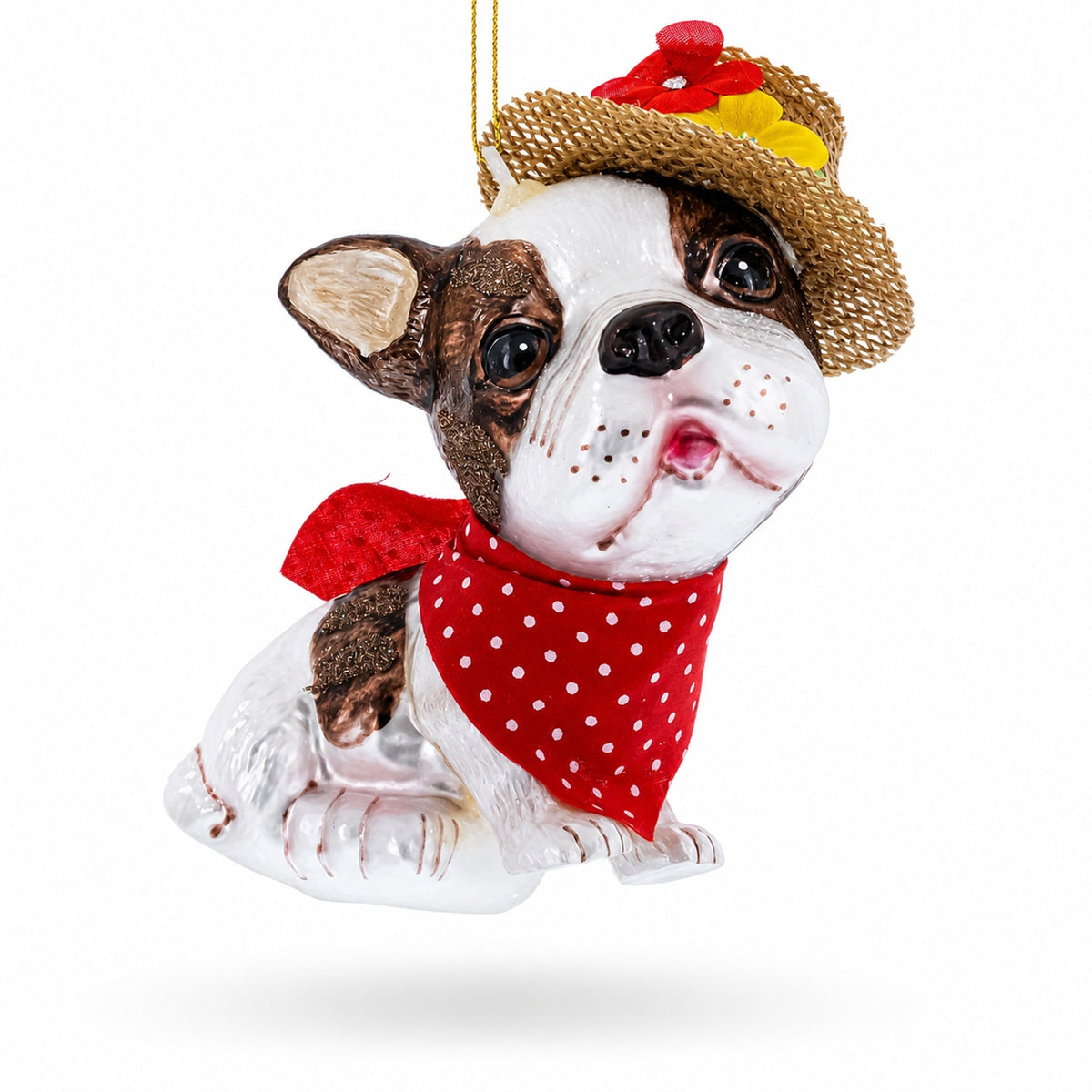 Dapper Boston Terrier in Hat Glass Christmas Ornament