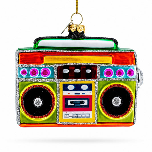 Vintage Cassette Player Boombox Glass Christmas Ornament