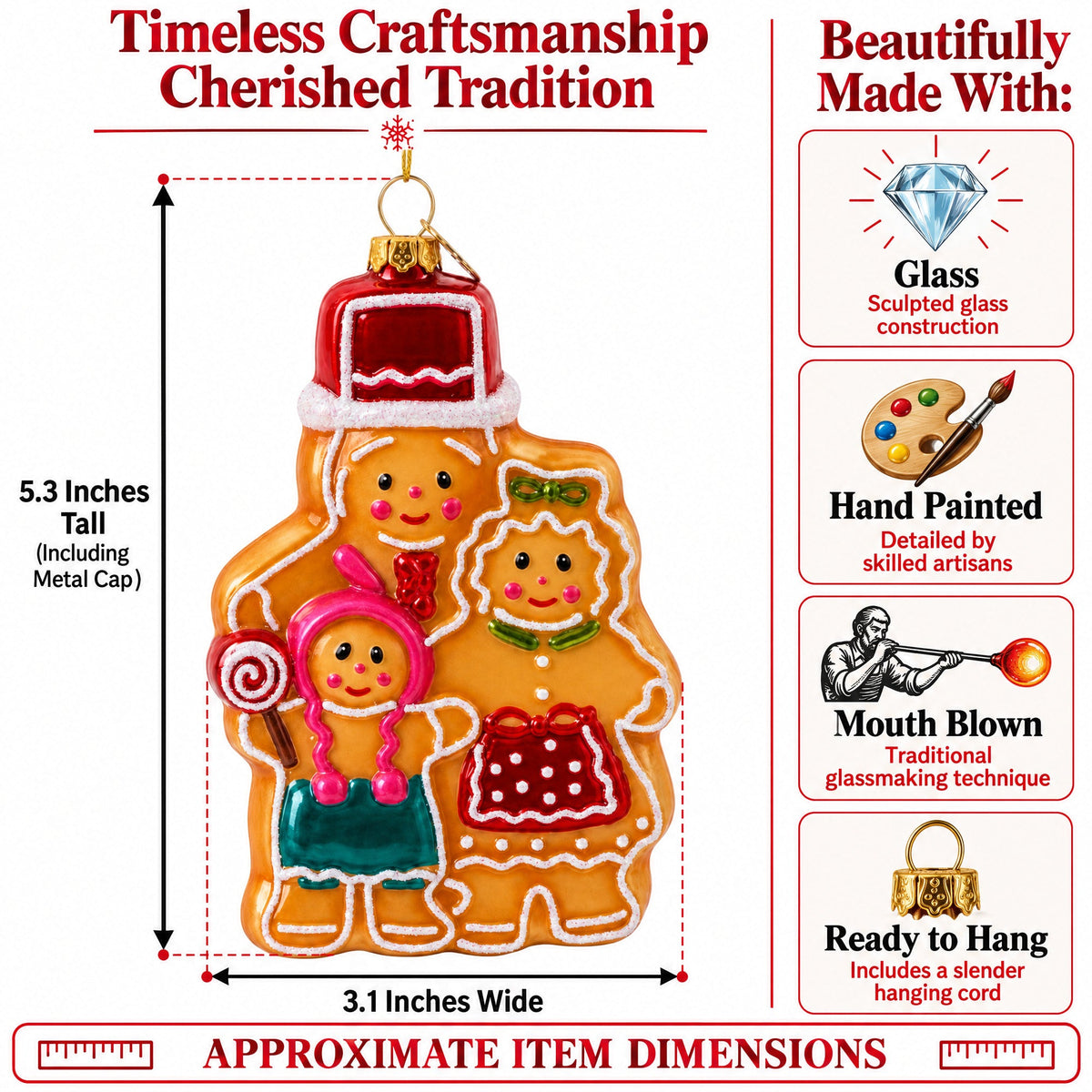 Gingerbread Family Glass Christmas Ornament