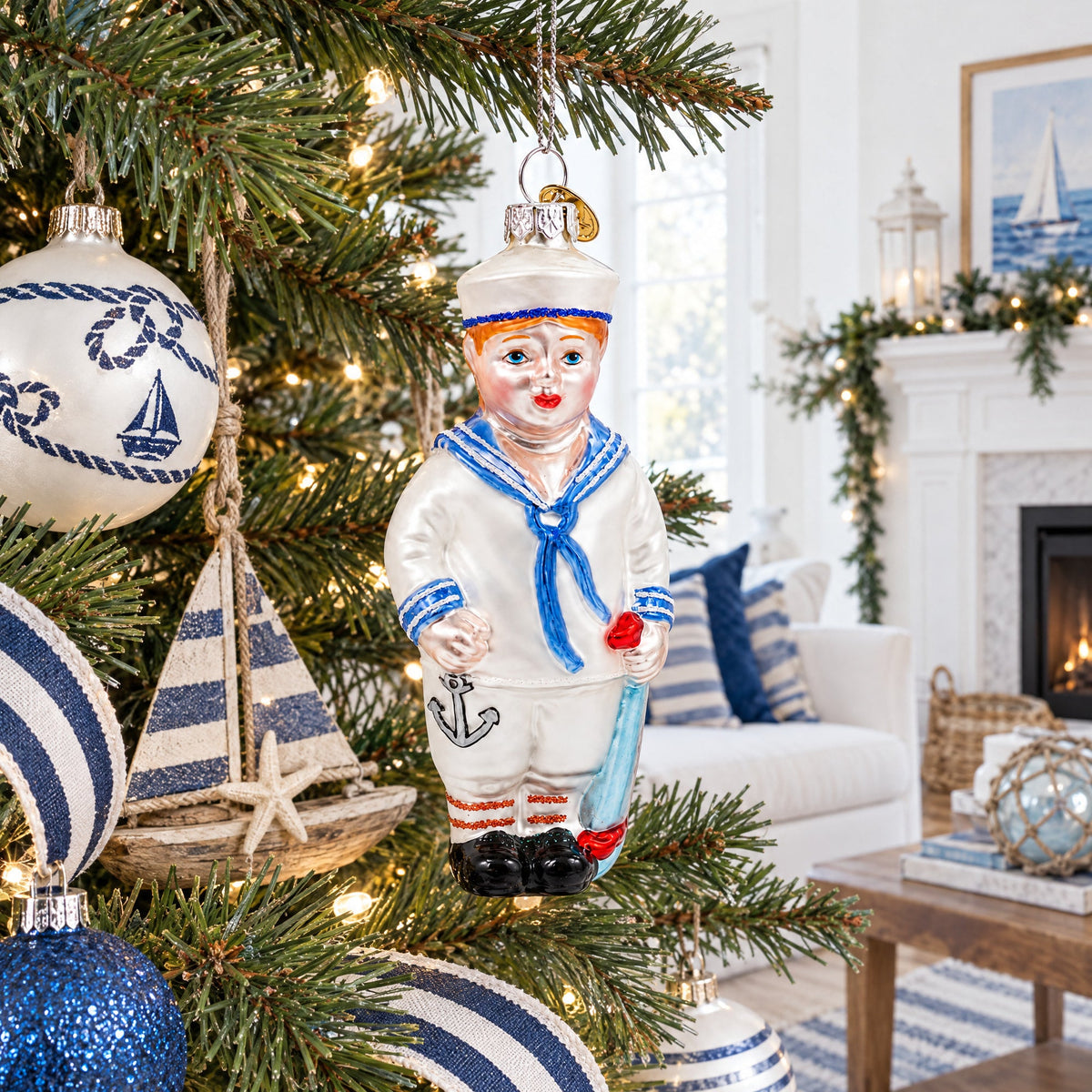 Nautical Sailor Glass Christmas Ornament