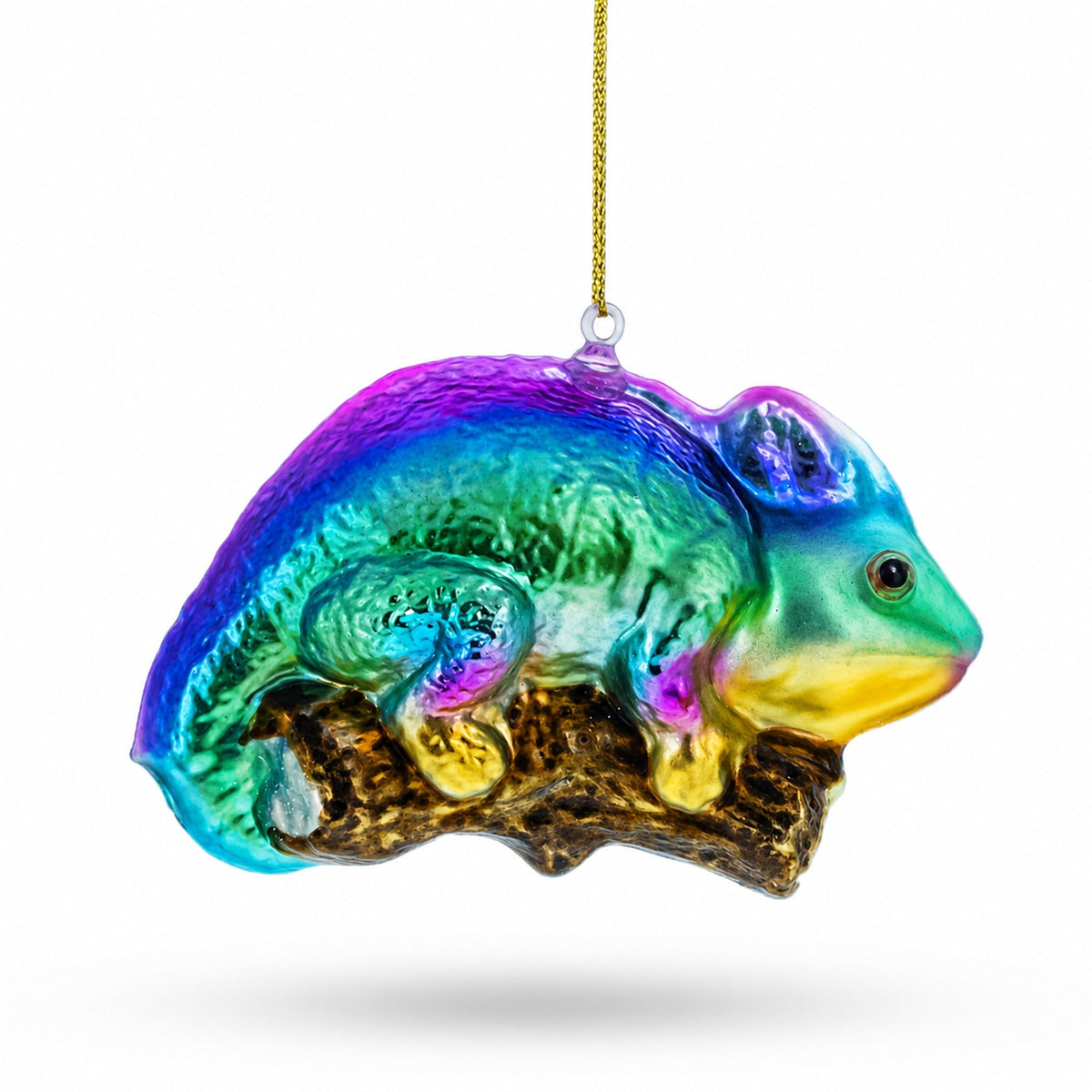 Rainbow Chameleon Glass Christmas Ornament