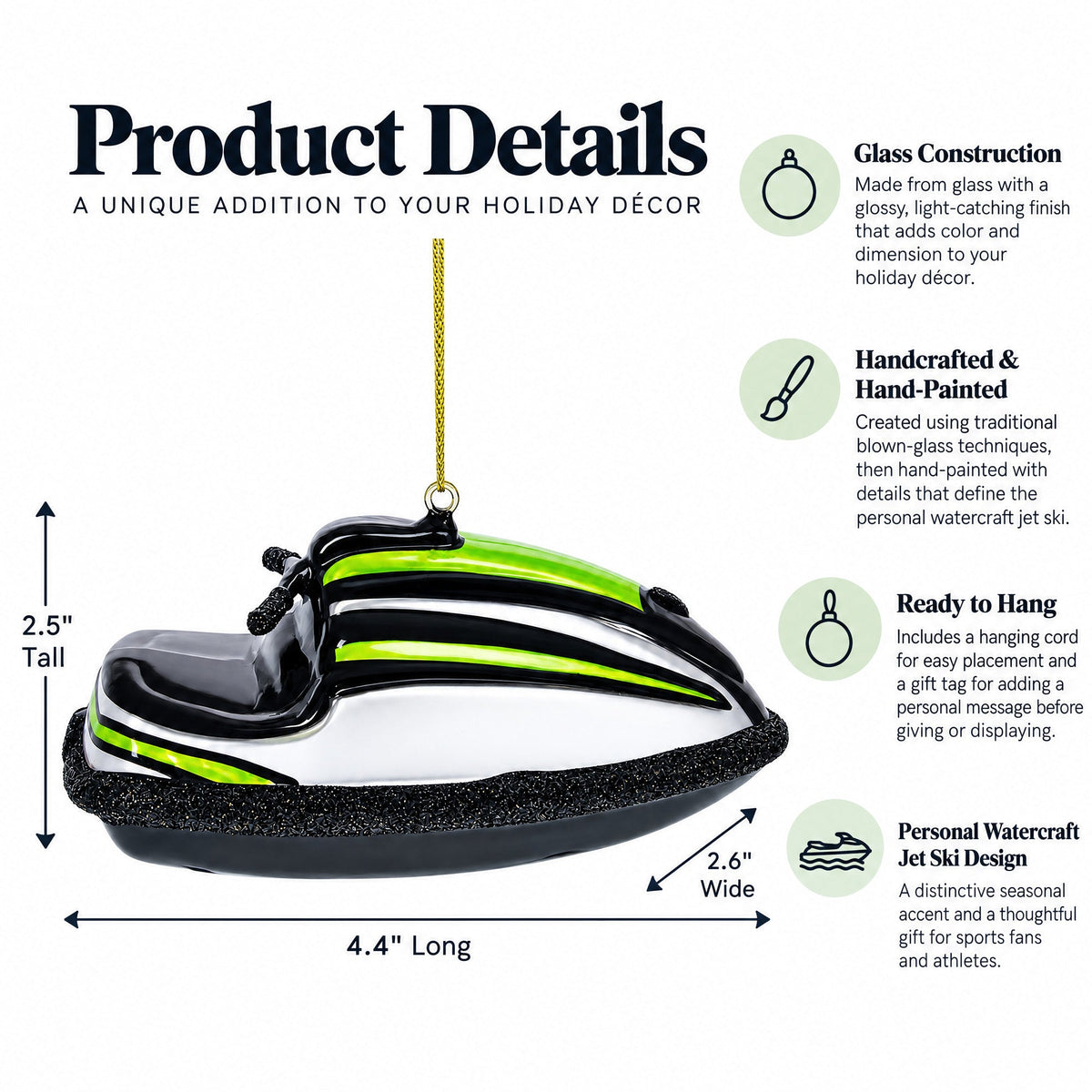 Personal Watercraft Jet Ski Glass Christmas Ornament