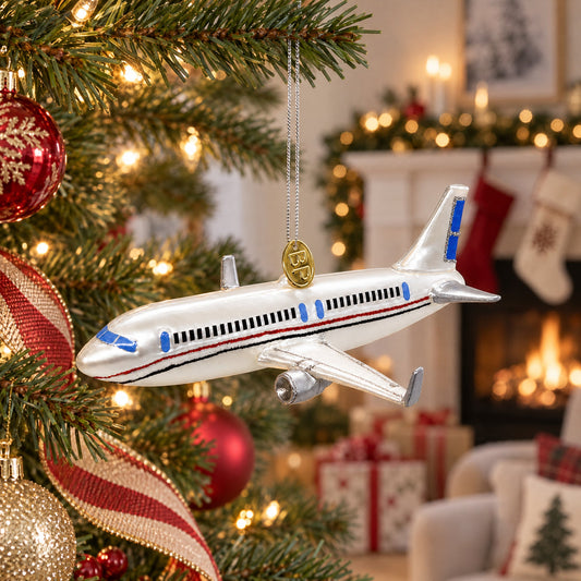 Passenger Jet Airplane Glass Christmas Ornament