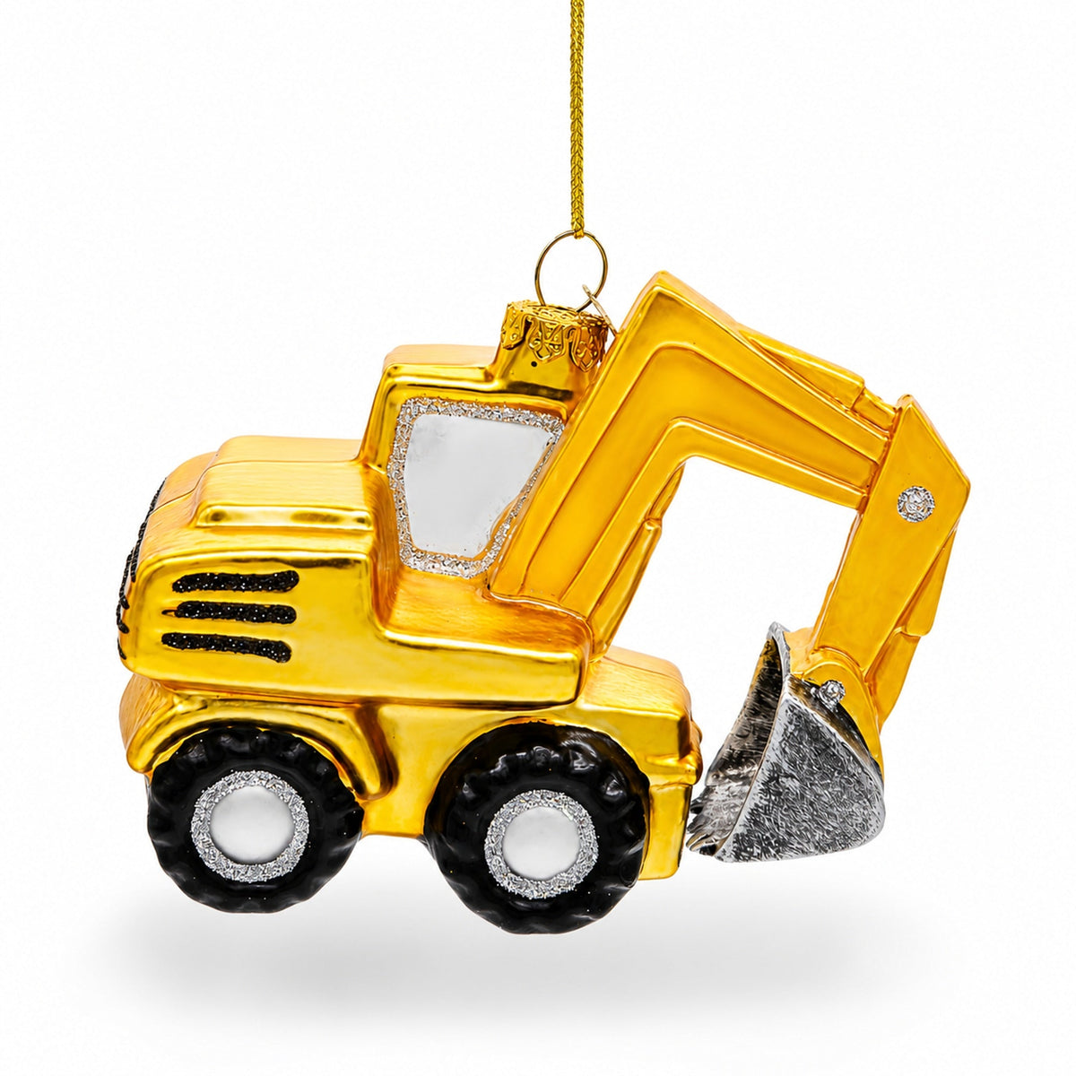 Wheel Excavator Glass Christmas Ornament