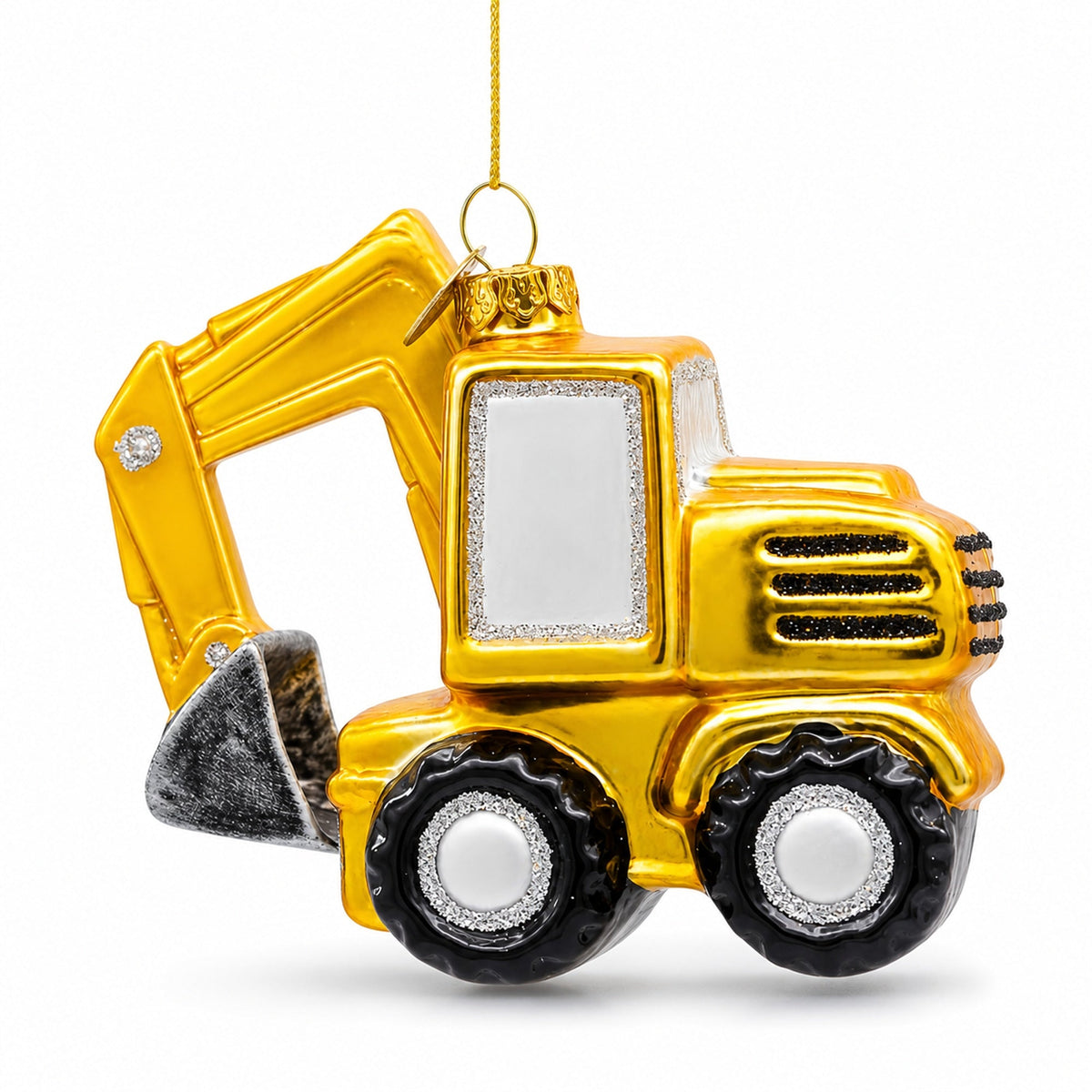 Wheel Excavator Glass Christmas Ornament