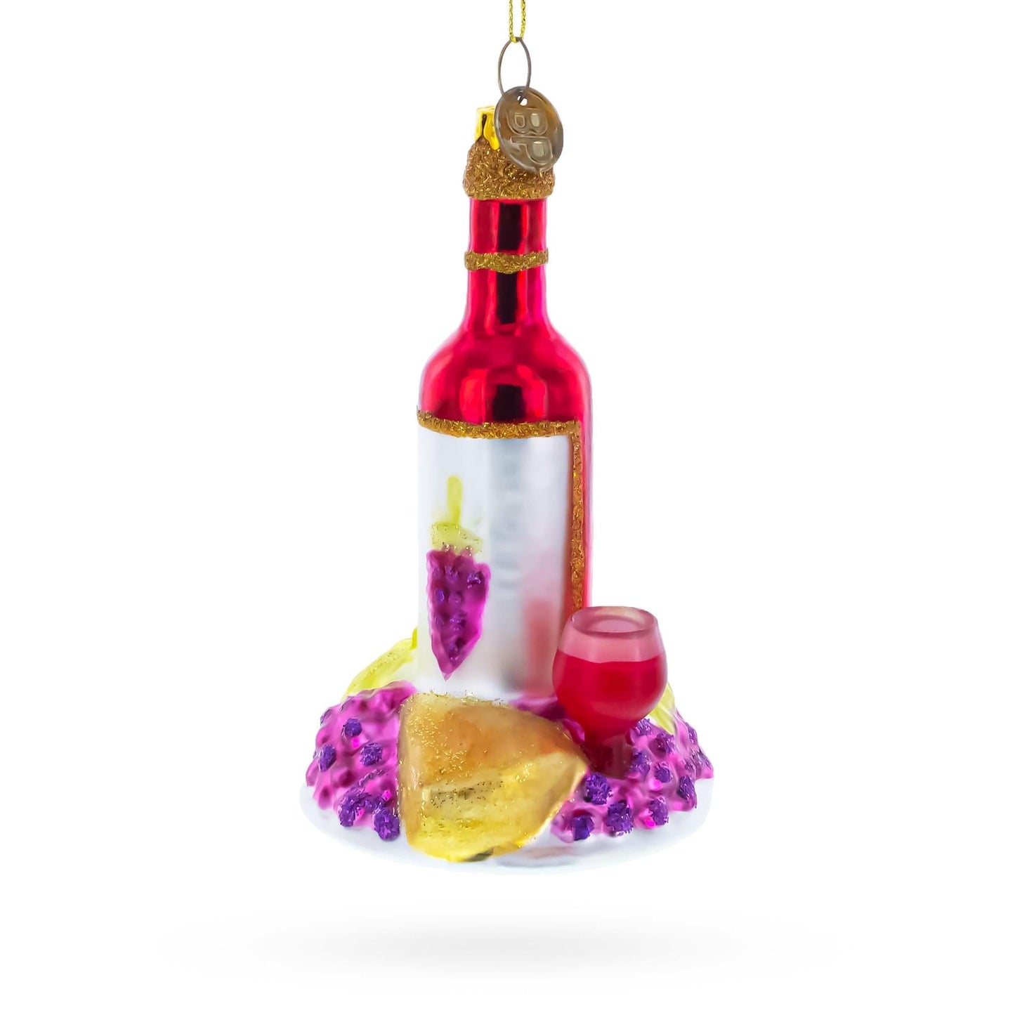 Red Wine with Snacks Glass Christmas Ornament