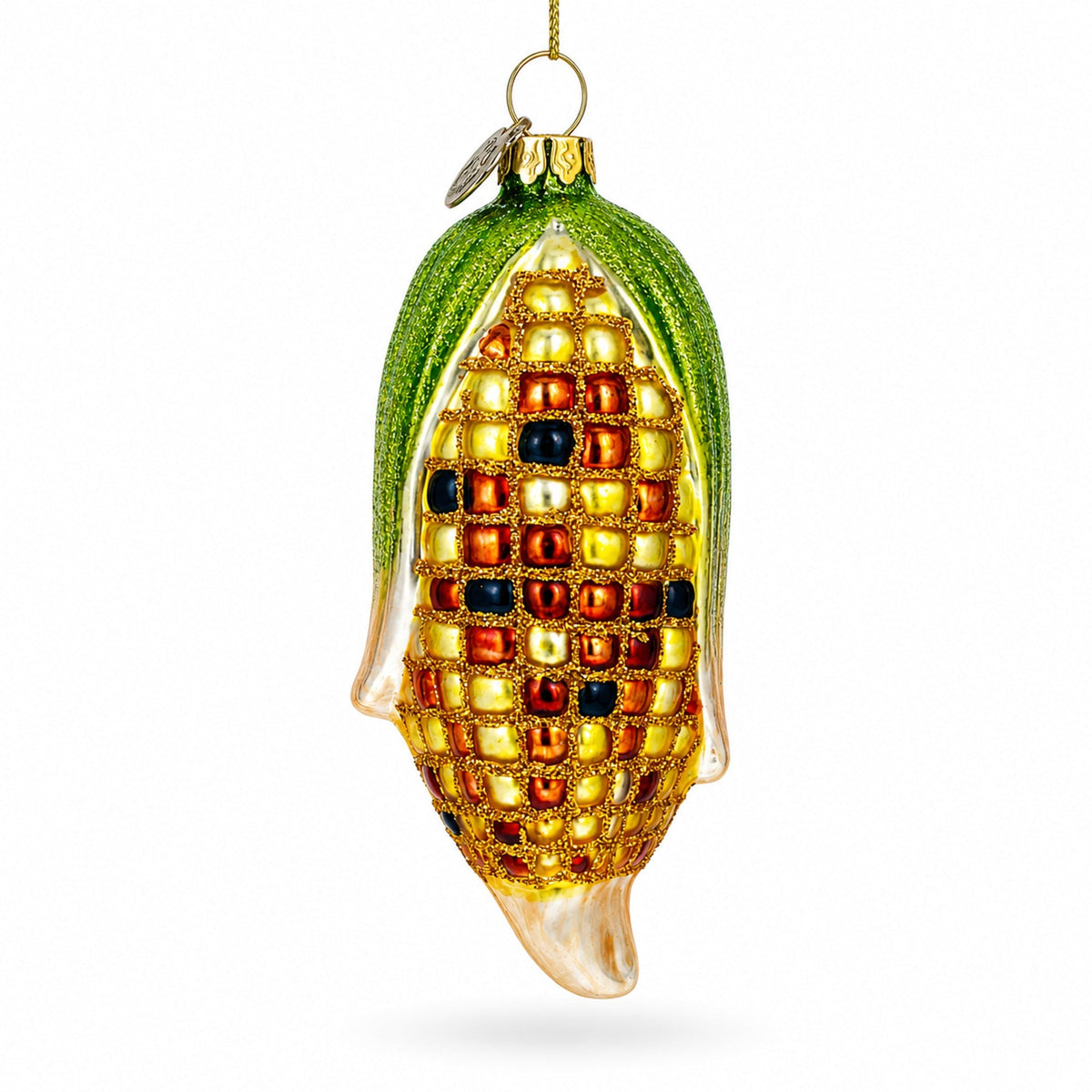Golden Corn on the Cob Glass Christmas Ornament