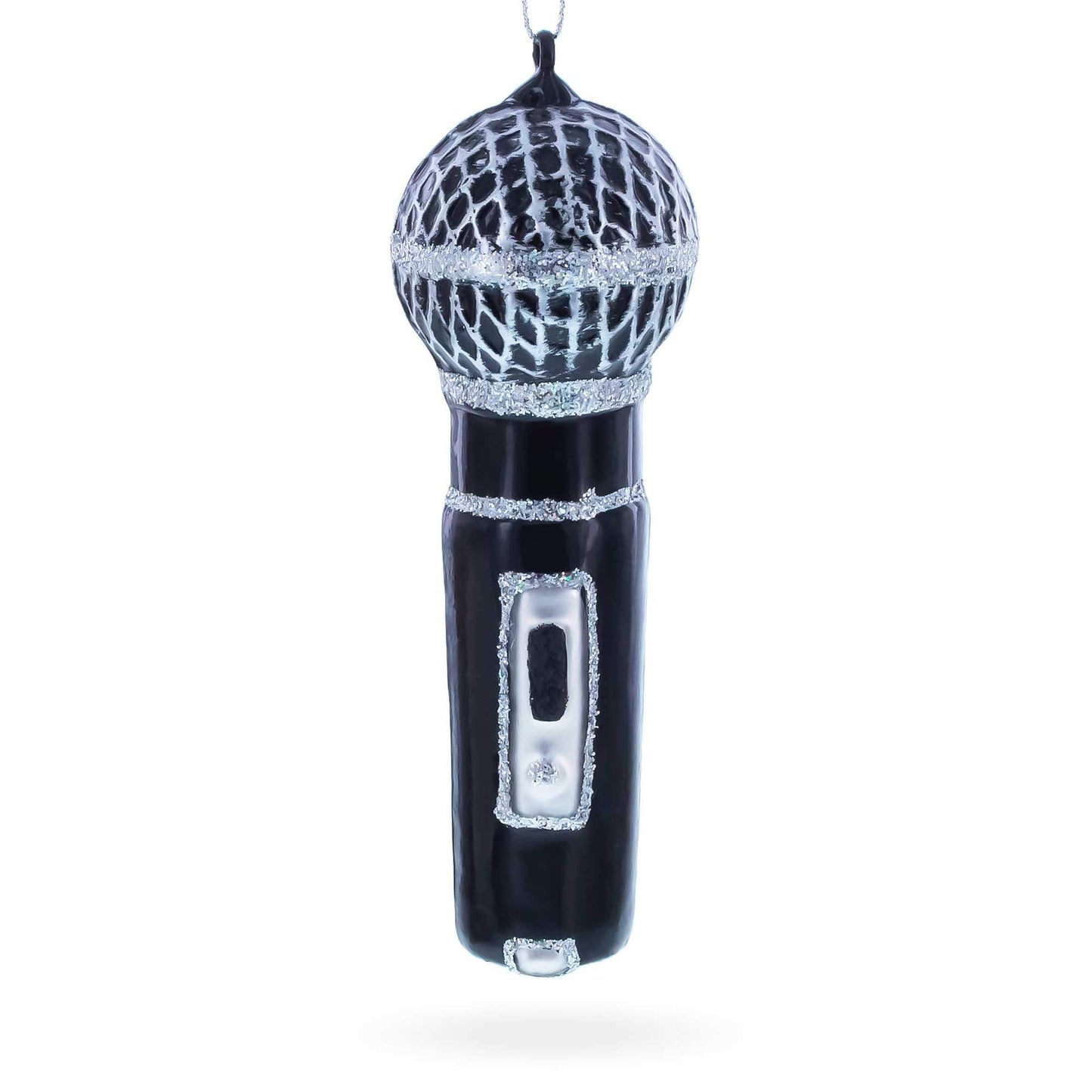 Black Microphone Glass Christmas Ornament