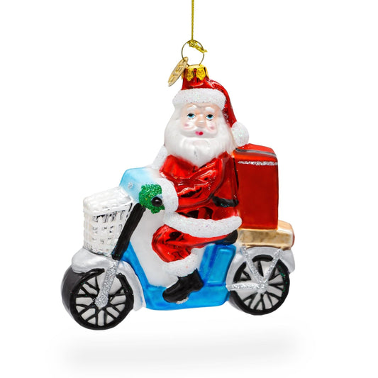 a santa claus on a motorcycle ornament
