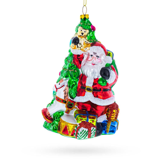 a christmas ornament with santa claus and horse