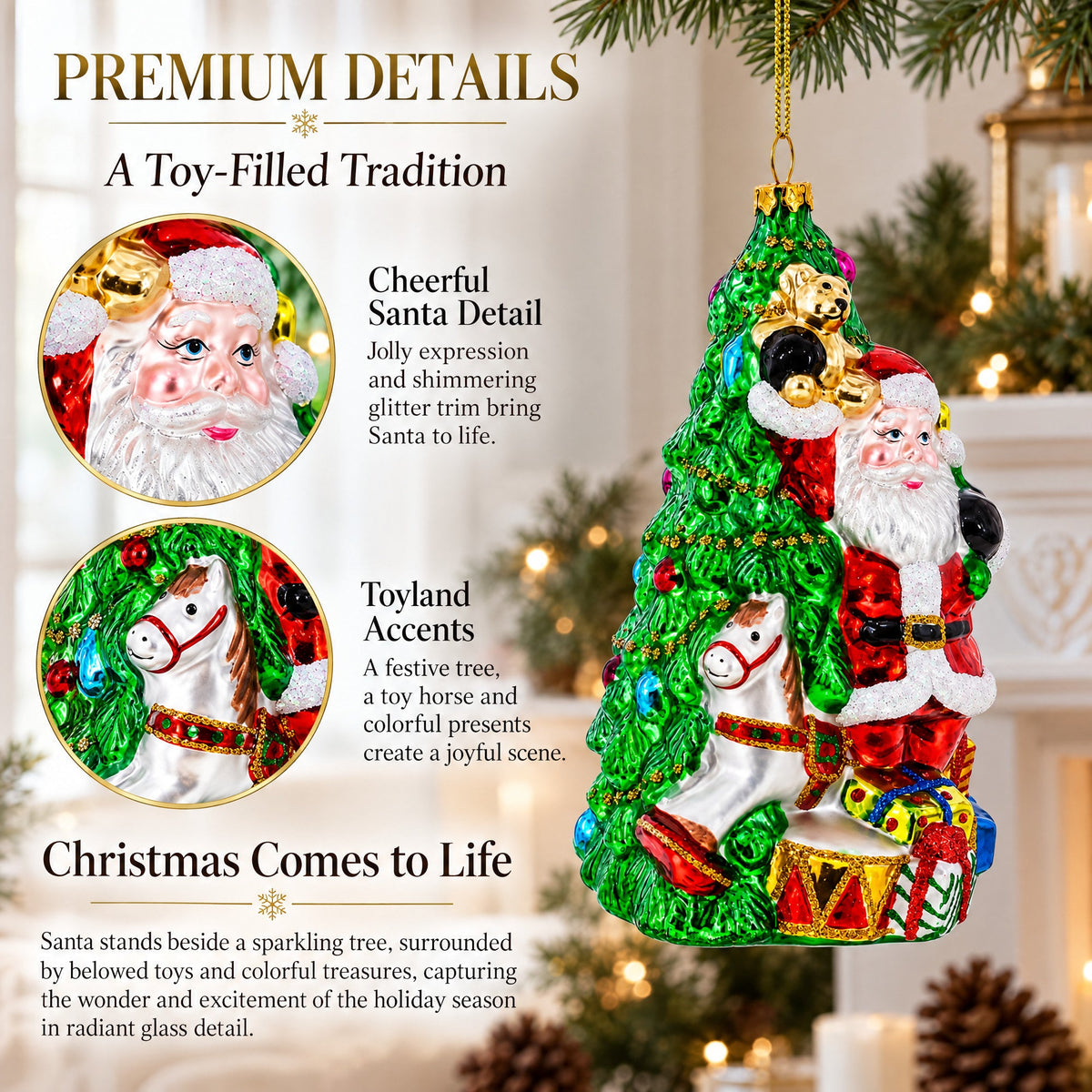 Santa’s Toyland Under the Tree Glass Christmas Ornament