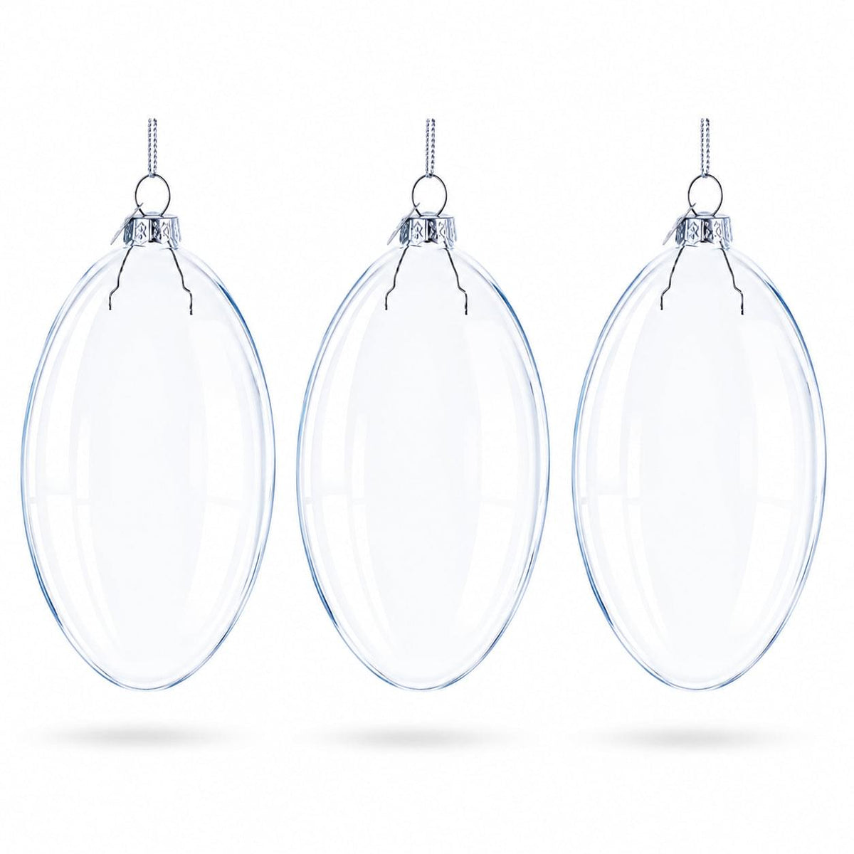 Set of 3 Oval Flat Discs Clear Glass Christmas Ornament, 5 Inches