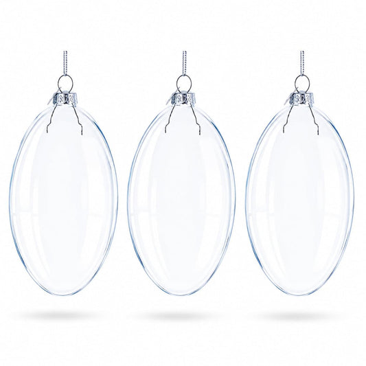 Set of 3 Oval Flat Discs Clear Glass Christmas Ornament, 5 Inches