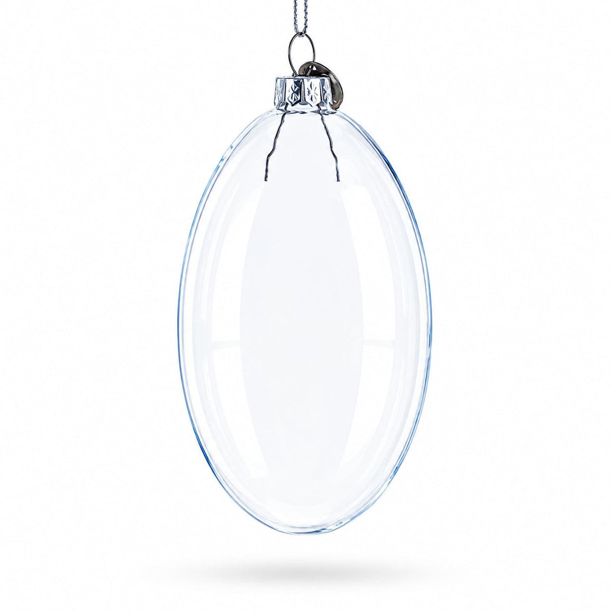 Set of 3 Oval Flat Discs Clear Glass Christmas Ornament, 5 Inches