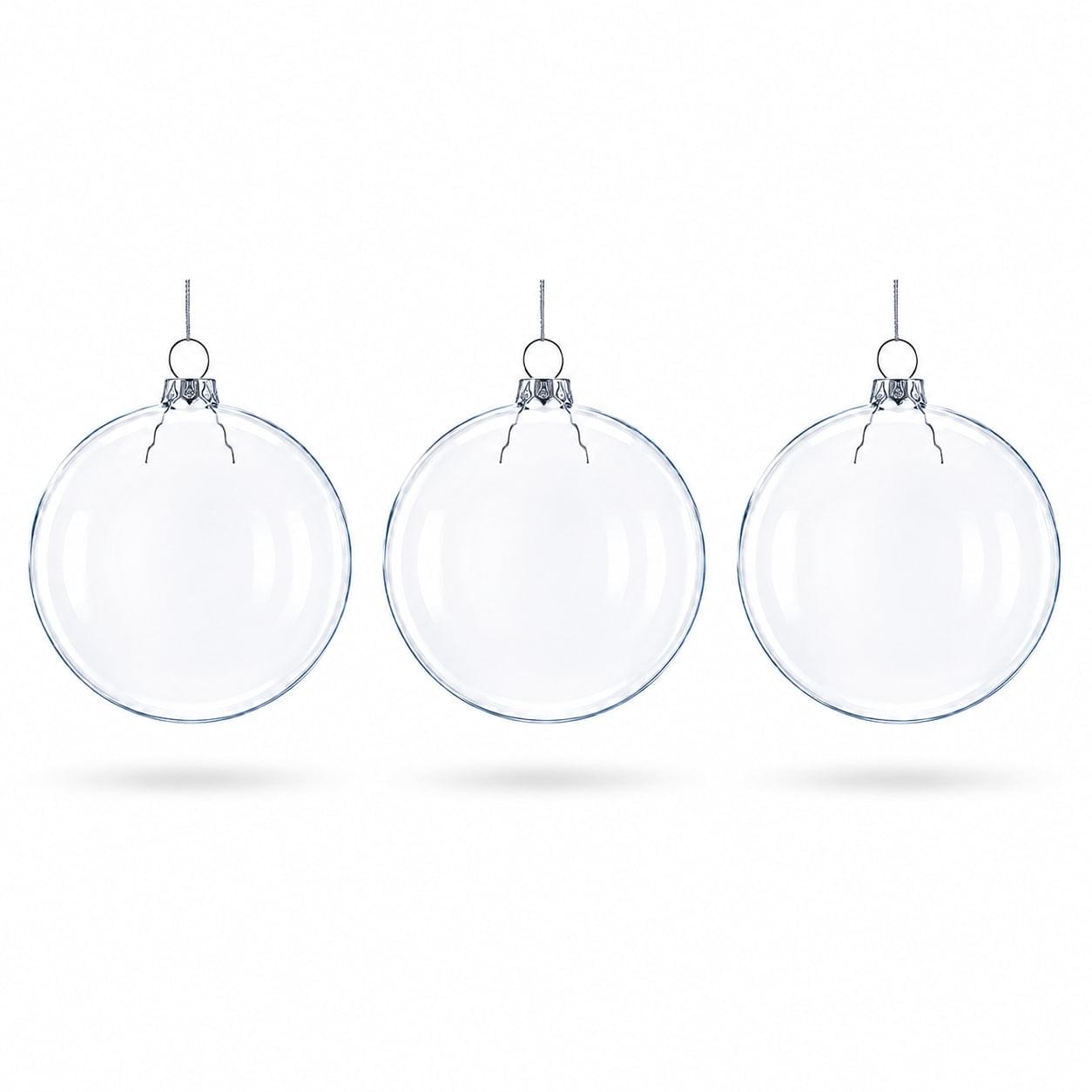 Set of 3 Clear Glass Flat Disc Medallion Christmas Ornaments