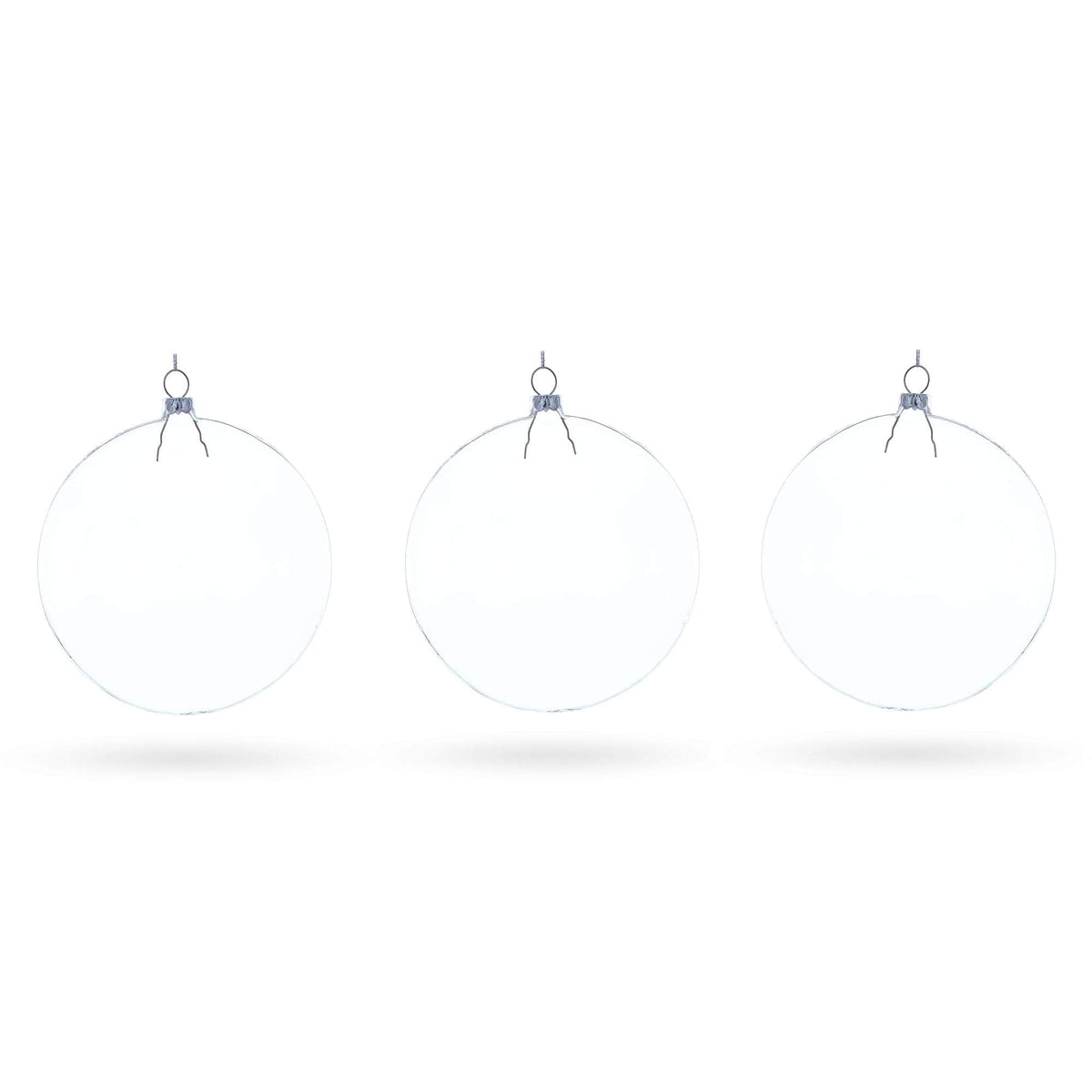 Set of 3 Flat Disc Clear Glass Christmas Ornaments 5.4 Inches