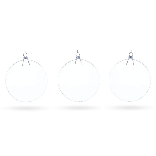 Set of 3 Flat Disc Clear Glass Christmas Ornaments 5.4 Inches