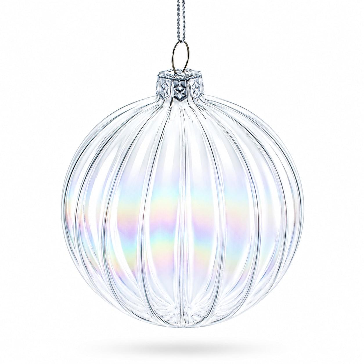 Set of 3 Iridescent Clear Glass Ball Christmas Ornaments 3.6 Inches