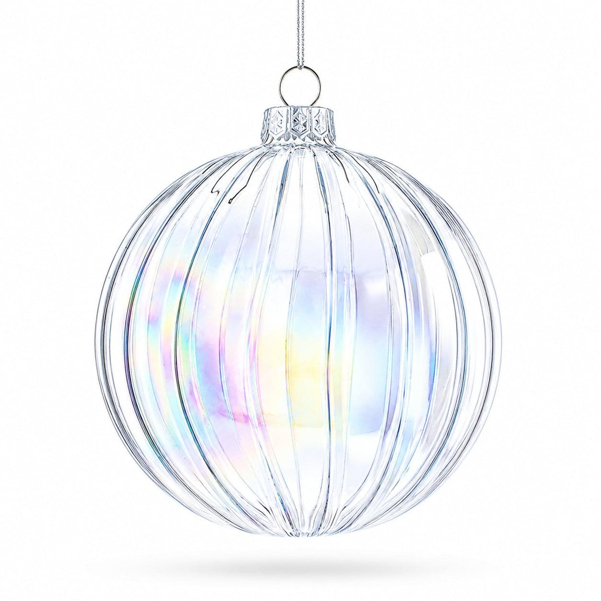 Set of 3 Iridescent Clear Glass Ball Christmas Ornaments 3.6 Inches
