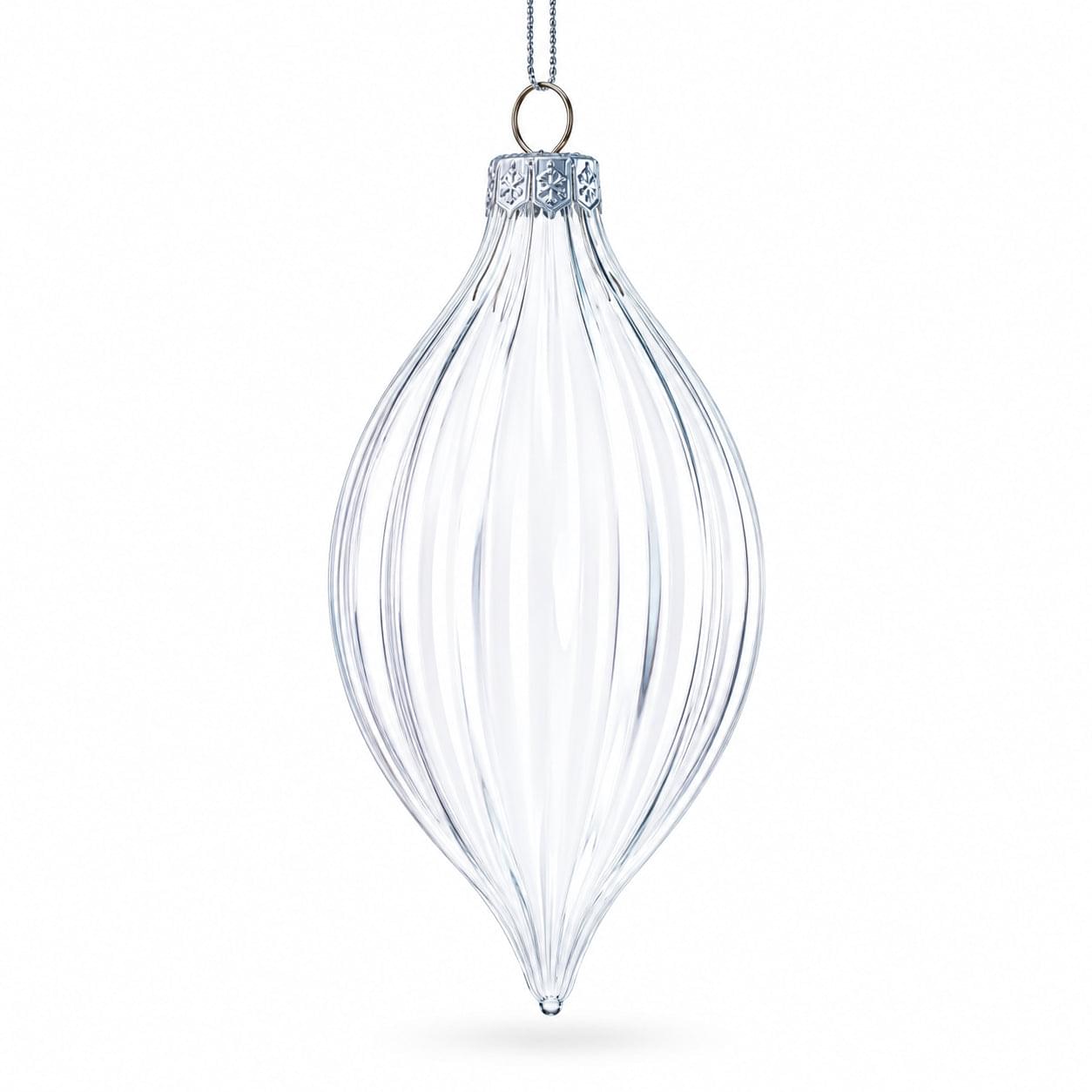 Set of 3 Striped Rhombus Finial Clear Glass Ornament 5.8 Inches
