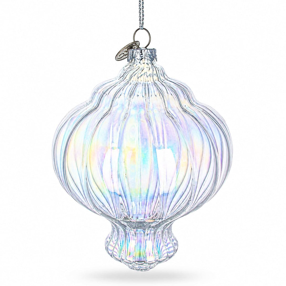 a glass ornament from a chain
