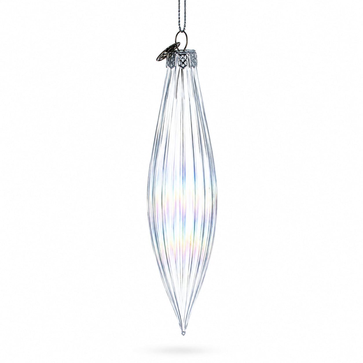 Iridescent Clear Glass Icicle Christmas Ornament 6.9 Inches