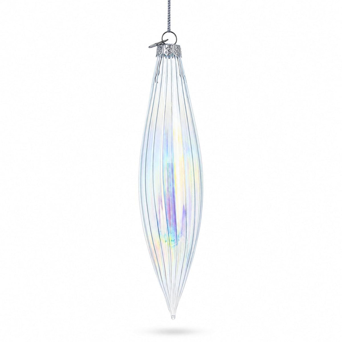Iridescent Clear Glass Icicle Christmas Ornament 6.9 Inches
