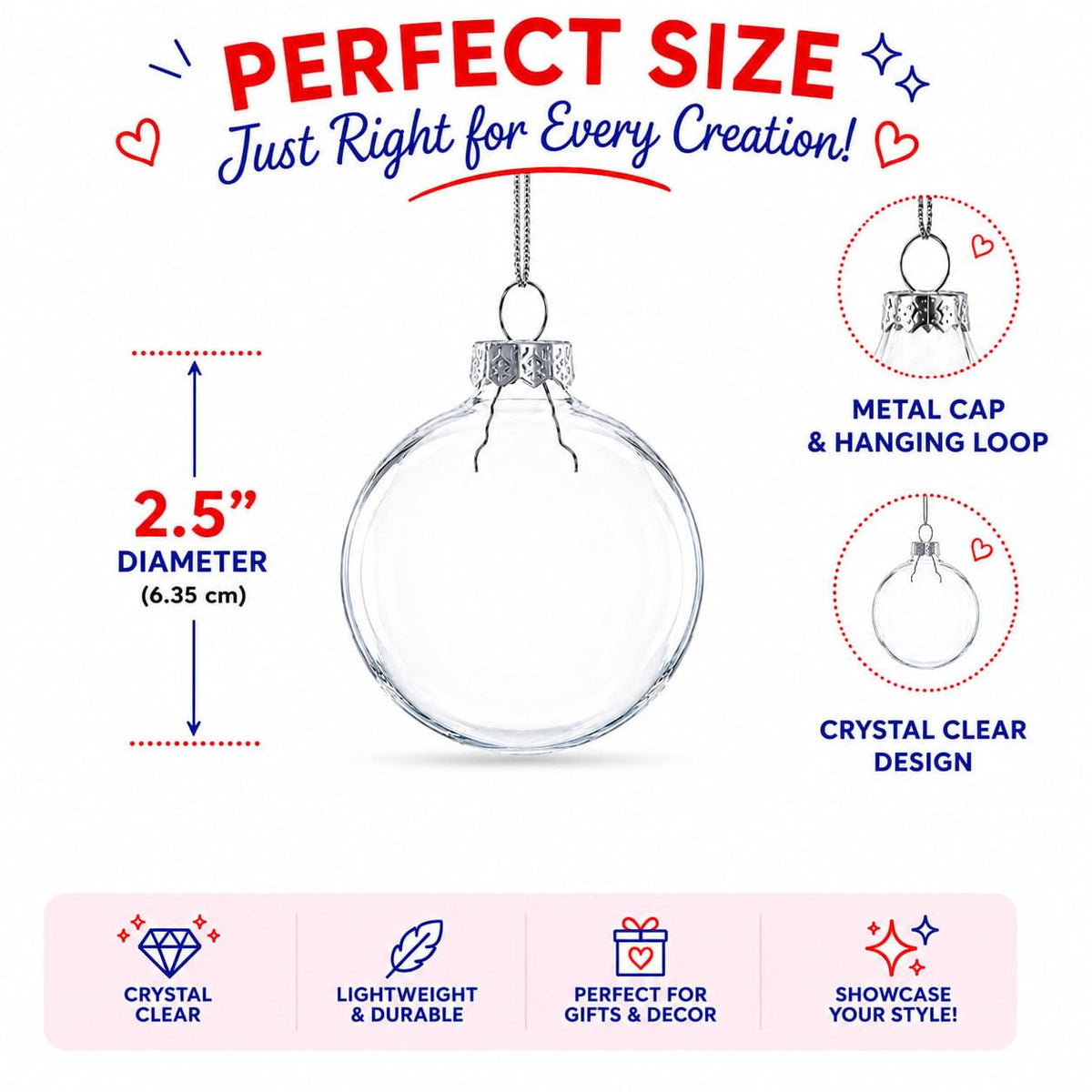 Set of 3 Clear Glass Ball Ornament 2.5