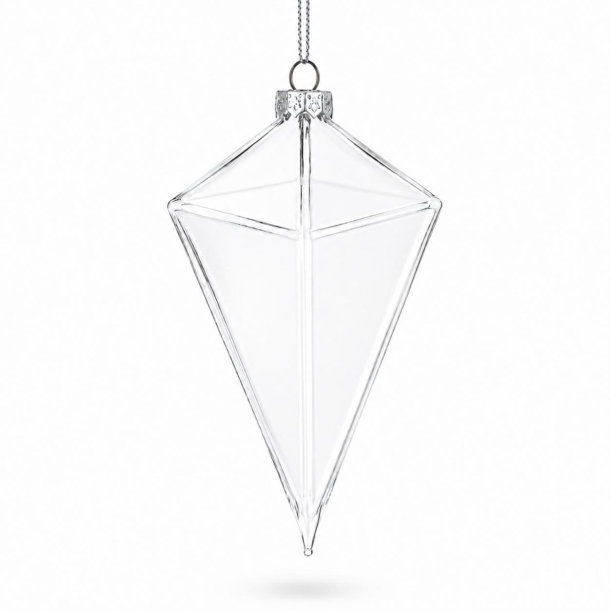Diamond Clear Glass Christmas Ornament 3.6 Inches