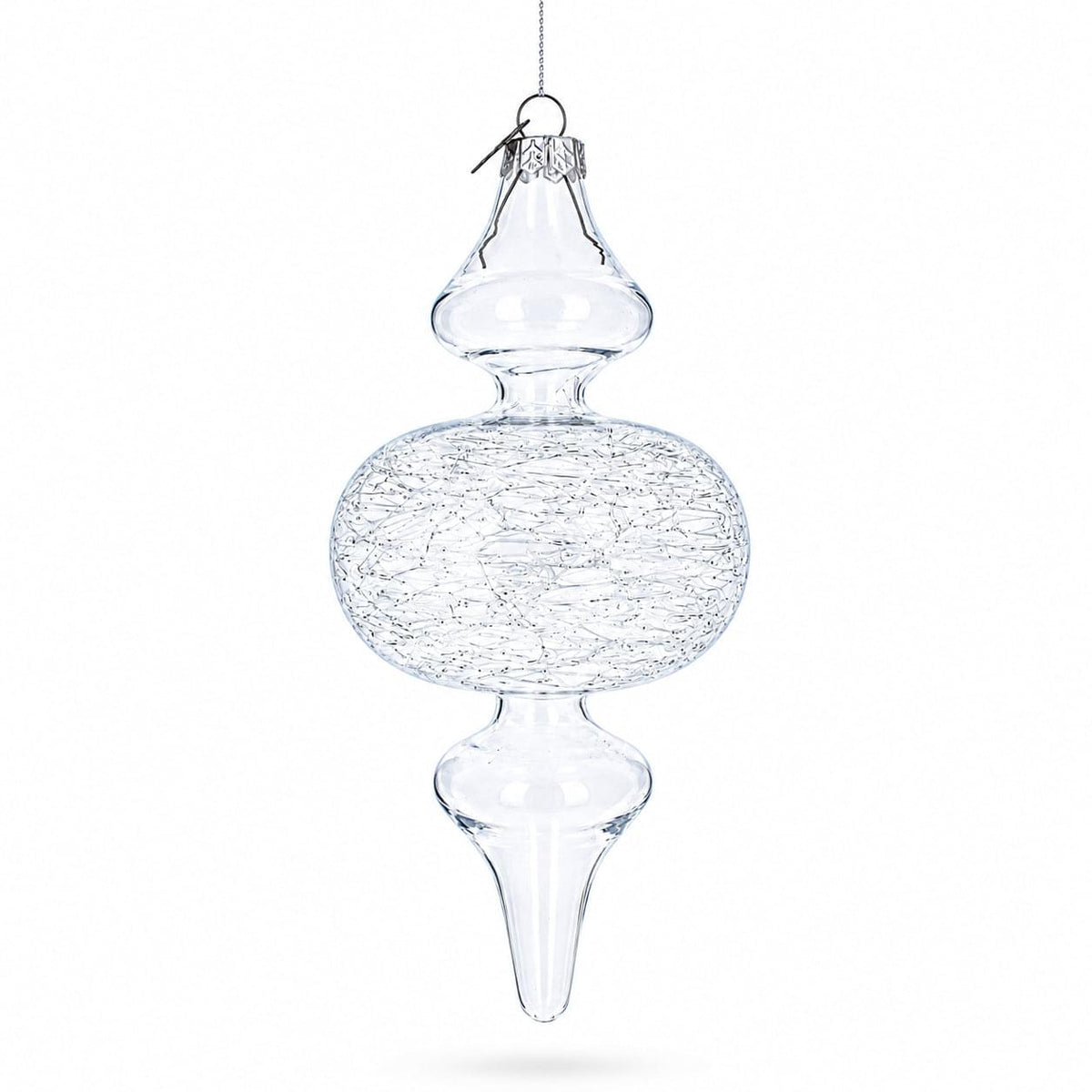 Triple Oval Finial Clear Glass Christmas Ornament 6.6 Inches
