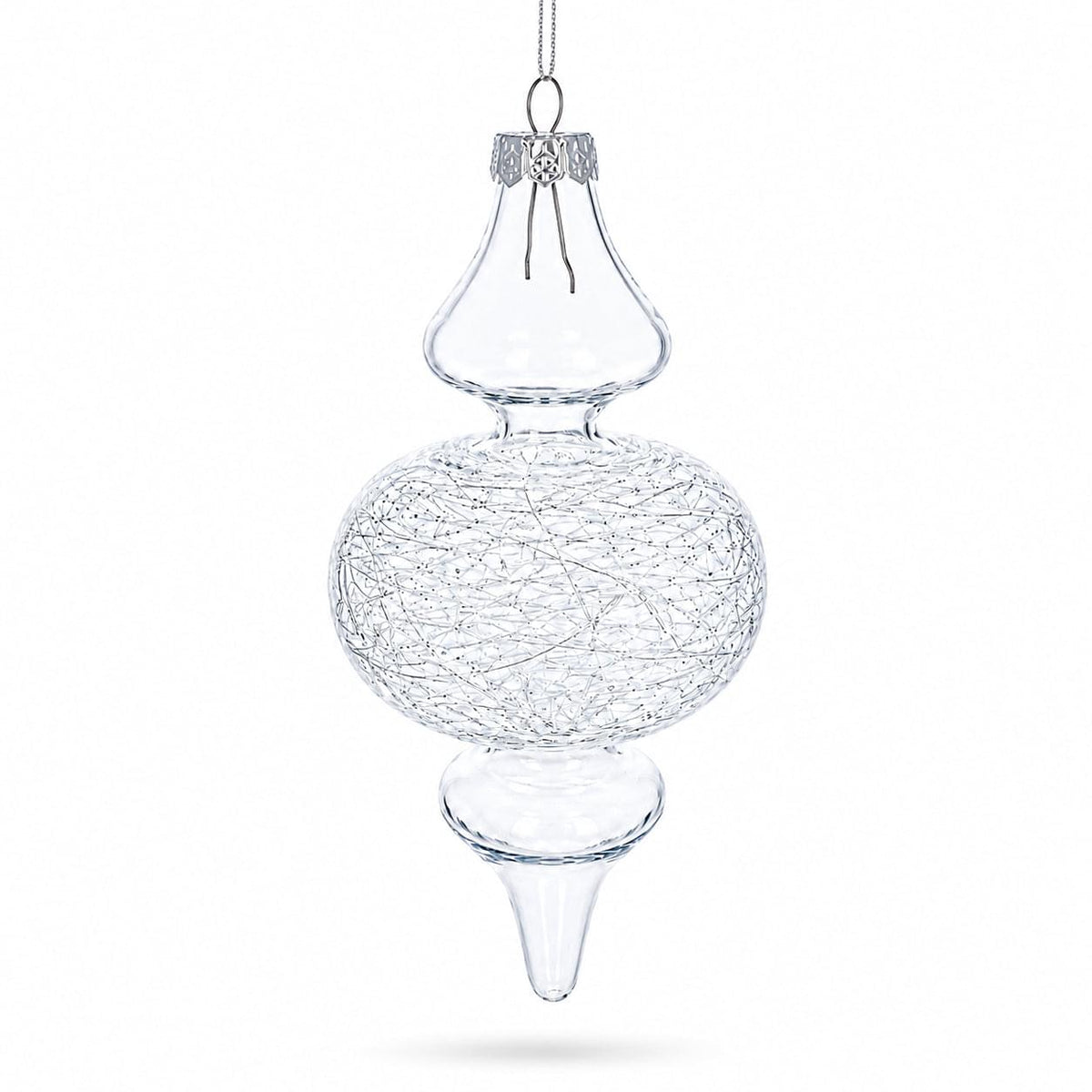 Triple Oval Finial Clear Glass Christmas Ornament 6.6 Inches