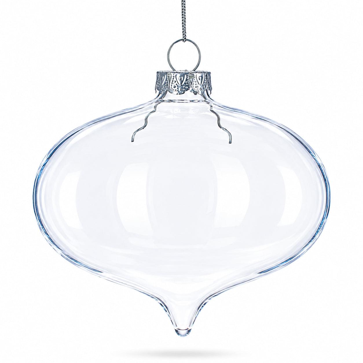 Set of 3 Onion Shape Clear Glass Christmas Ornament 4.15 Inches