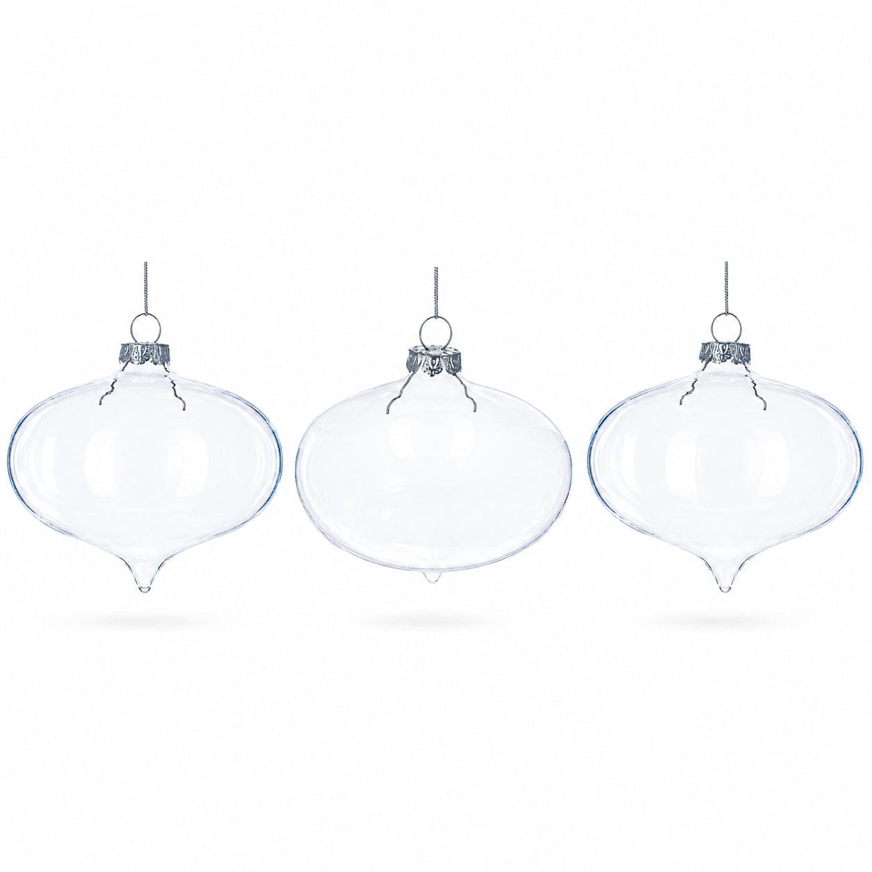 Set of 3 Onion Shape Clear Glass Christmas Ornament 4.15 Inches
