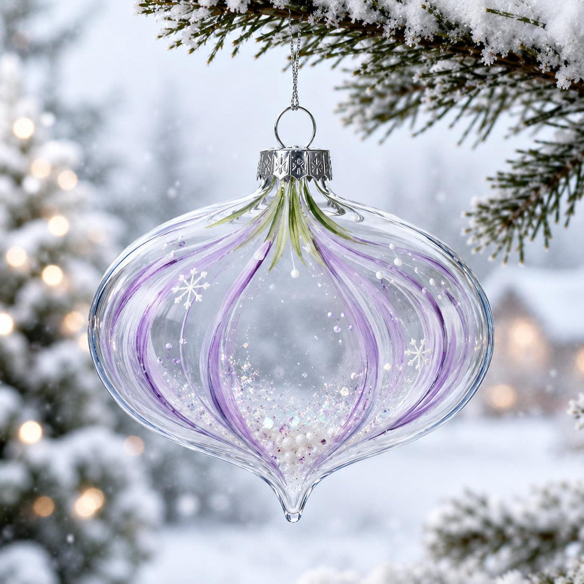 Set of 3 Onion Shape Clear Glass Christmas Ornament 4.15 Inches