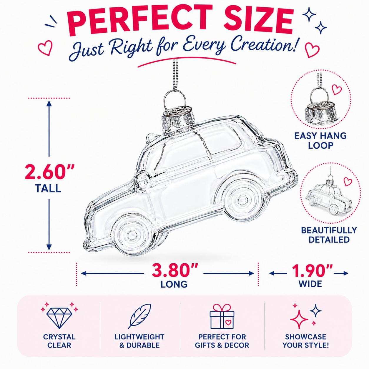 Car Clear Glass Christmas Ornament