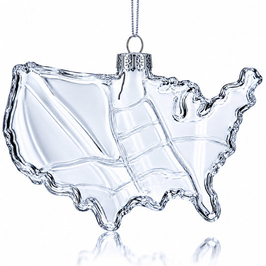 USA Map Clear Glass Christmas Ornament