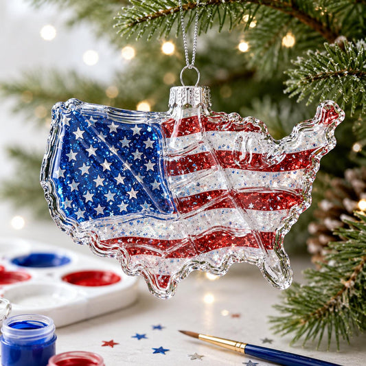 a glass ornament with a flag painted on it