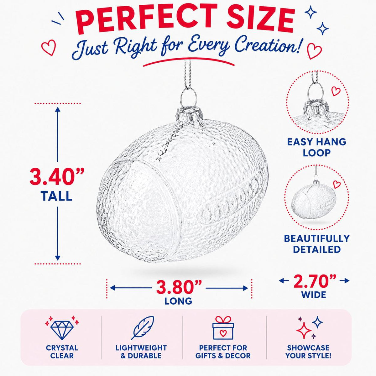 Football Clear Glass Christmas Ornament