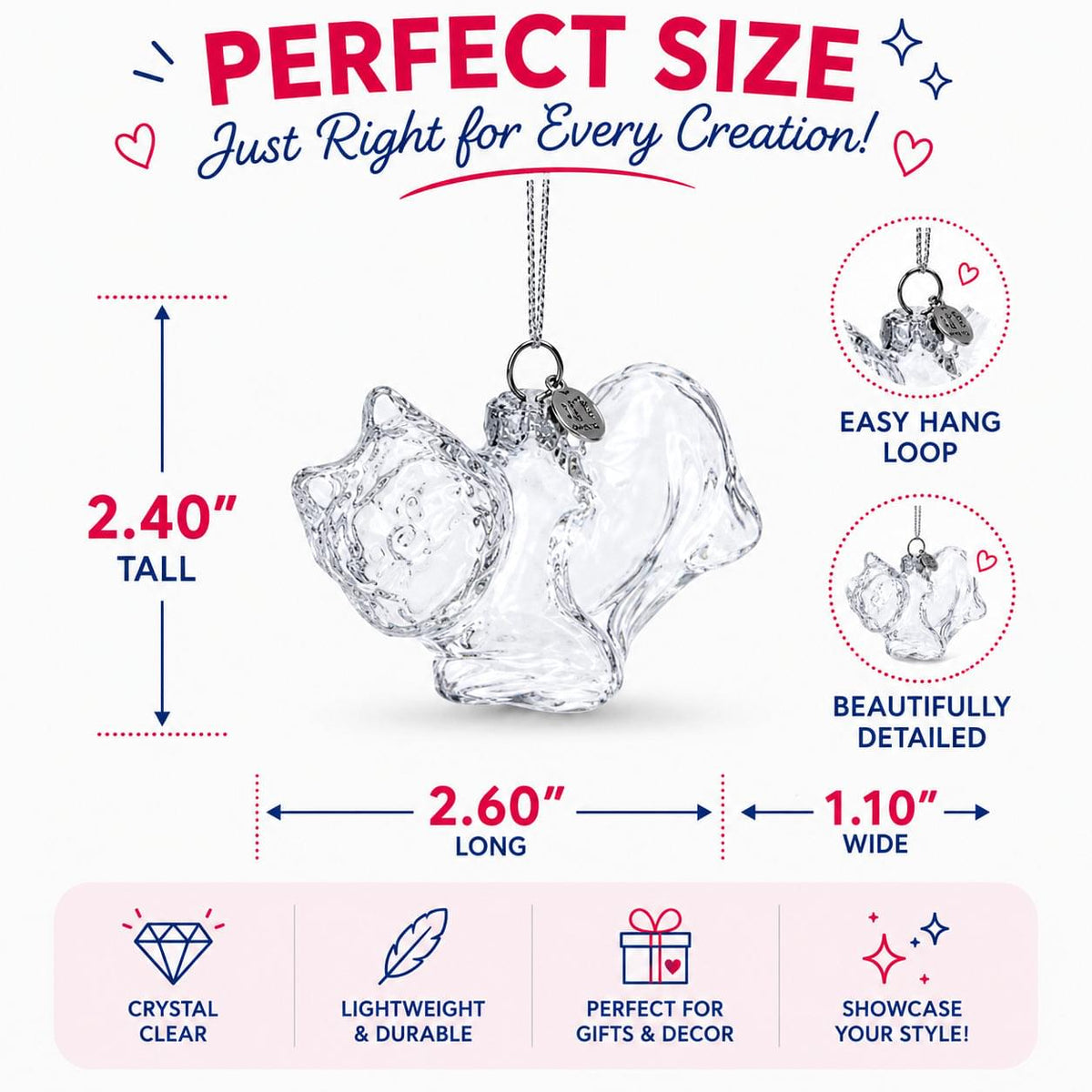 Cat in Scarf Clear Glass Christmas Ornament