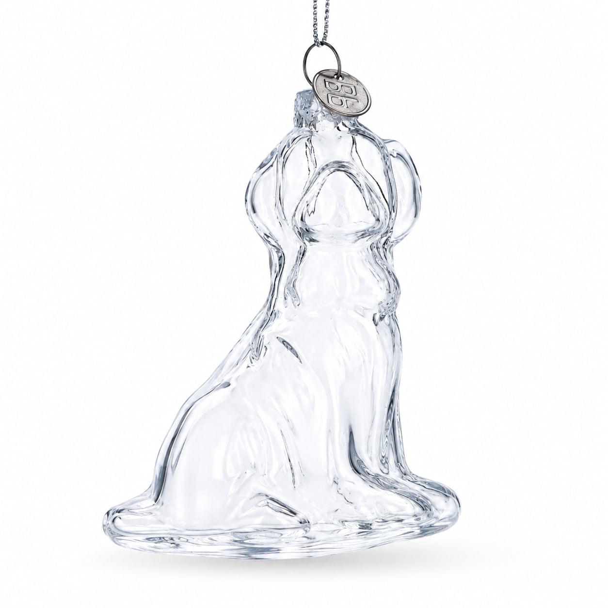 Dog with Festive Bow Clear Glass Christmas Ornament