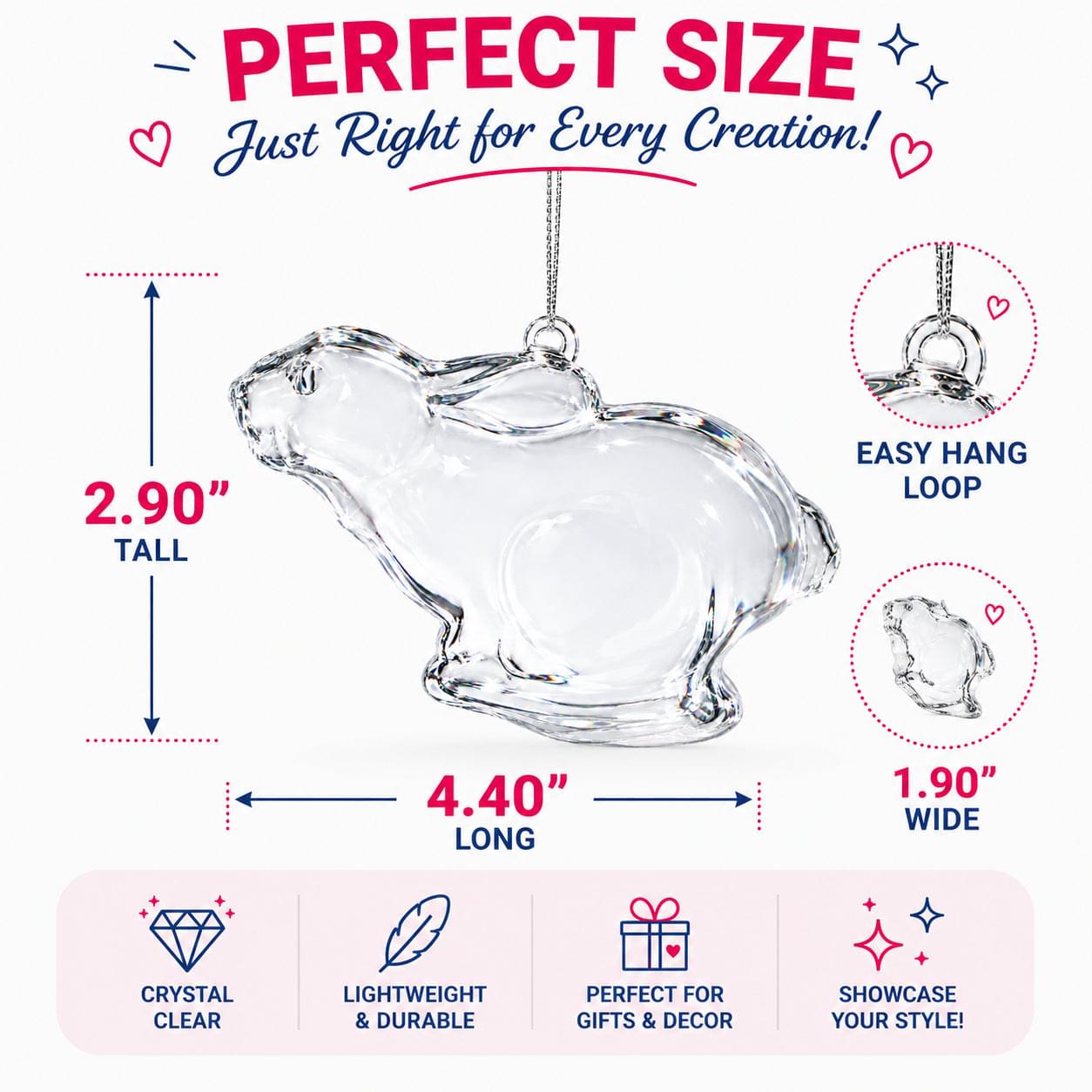 Bunny Clear Glass Christmas Ornament